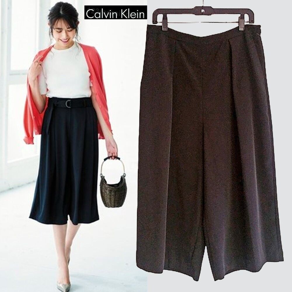 Calvin Klein NWT Black Pleated Wide Leg Culottes 10